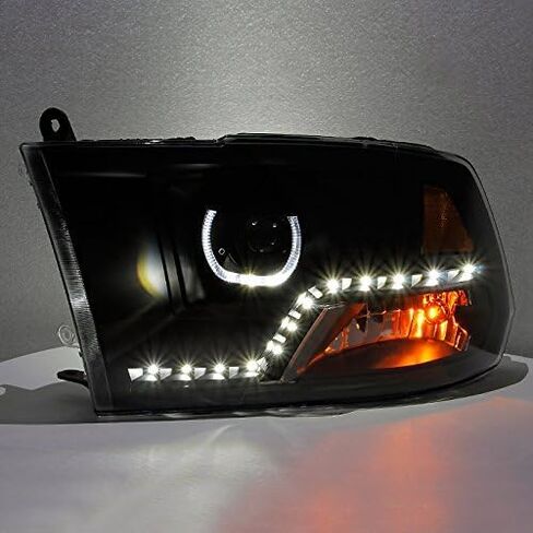AKKON - For 2009-2018 Dodge Ram 1500 2500 3500 Halo LED Angel Eye Projector Black Pair Headlights Headlamps Housing in Saudi Arabia