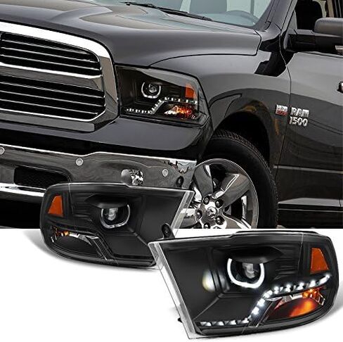 AKKON - For 2009-2018 Dodge Ram 1500 2500 3500 Halo LED Angel Eye Projector Black Pair Headlights Headlamps Housing in Saudi Arabia