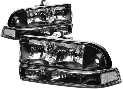 Auto Dynasty [Halogen Model 4pcs Factory Style Headlights Assembly with Bumper Lamps Compatible with Chevy S10 Blazer 98-04, Driver and Passenger Side, Chrome Housing Smoked Lens Amber Corner in Saudi Arabia