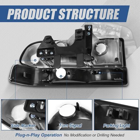 Auto Dynasty [Halogen Model 4pcs Factory Style Headlights Assembly with Bumper Lamps Compatible with Chevy S10 Blazer 98-04, Driver and Passenger Side, Chrome Housing Smoked Lens Amber Corner in Saudi Arabia