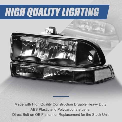 Auto Dynasty [Halogen Model 4pcs Factory Style Headlights Assembly with Bumper Lamps Compatible with Chevy S10 Blazer 98-04, Driver and Passenger Side, Chrome Housing Smoked Lens Amber Corner in Saudi Arabia