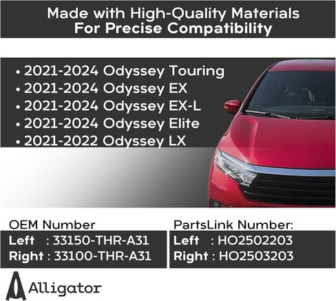 استبدال المصابيح الأمامية LED لهوندا 2021-2024 Odyssey Elite، EX، EX-L، مجموعة زوج مجموعة المصابيح الأمامية للتجول مع لمبات، يسار ويمين، DOT/SAE، 33100-THR-A32، 33150-THR-A32 in Kuwait