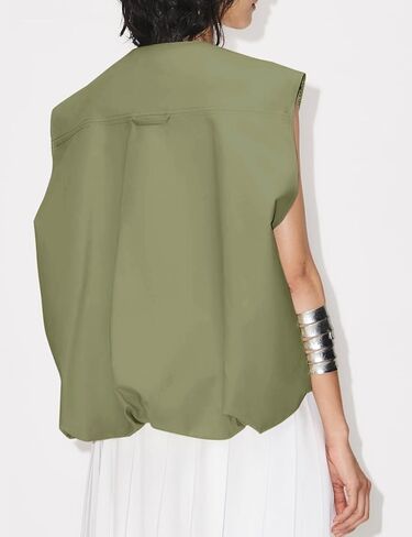 Womens Casual Zip Up Cargo Vest Top Oversized Lightweight Ruched Hem Sleeveless Blazer Jackets Vest Tops in Kuwait