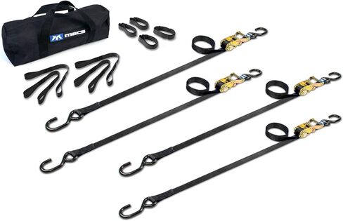 1" x 6' ATV & Motorcycle Ratchet Strap Utility Pack - 4 Tie-Down S-Hook Straps, Soft Loops, Strap Bands & Duffle Bag - 2,800 lb. Break Strength - Black in Saudi Arabia