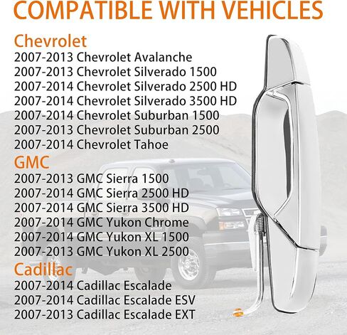 22738726 مقبض باب خارجي من الكروم الجانب الخلفي الأيمن للراكب مناسب لـ 2007-2013 جي إم سي سييرا يوكون XL دينالي، تشيفي تاهو أفالانش سيلفرادو سوبربان، كاديلاك إسكاليد ESV. يستبدل # 22738726 in Kuwait