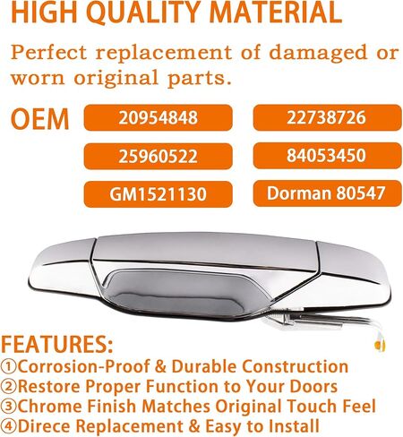 22738726 مقبض باب خارجي من الكروم الجانب الخلفي الأيمن للراكب مناسب لـ 2007-2013 جي إم سي سييرا يوكون XL دينالي، تشيفي تاهو أفالانش سيلفرادو سوبربان، كاديلاك إسكاليد ESV. يستبدل # 22738726 in Kuwait