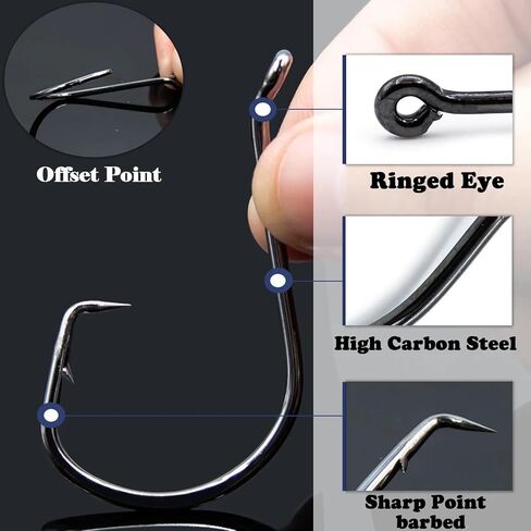 خطافات دائرة الأخطبوط للمياه المالحة - 50 قطعة خطاف صيد سمك السلور، خطافات صيد أوفست للحفارات مقاس 1 1/0 2/0 3/0 4/0 5/0 6/0 7/0 8/0 9/0 in Kuwait