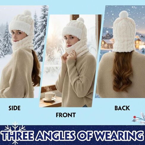 3 Pcs Knitted Mask Scarf Hat for Women Winter Warm Plush Snow Caps Elastic Ski Mask Face Cover Beanie Hat for Adult in Saudi Arabia