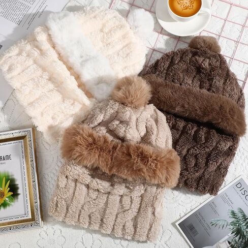 3 Pcs Knitted Mask Scarf Hat for Women Winter Warm Plush Snow Caps Elastic Ski Mask Face Cover Beanie Hat for Adult in Saudi Arabia