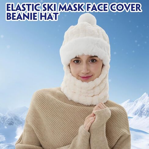 3 Pcs Knitted Mask Scarf Hat for Women Winter Warm Plush Snow Caps Elastic Ski Mask Face Cover Beanie Hat for Adult in Saudi Arabia