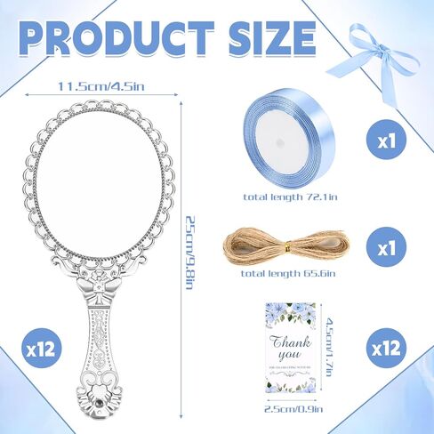 مرآة كلاسيكية محمولة 24 مجموعة مرآة مدمجة كبيرة محمولة مع شريط وعلامات شكر، مرآة مكياج عتيقة، مرآة سفر مدمجة، مرآة يد لحفلات زفاف الأميرات (ذهبي) in Kuwait