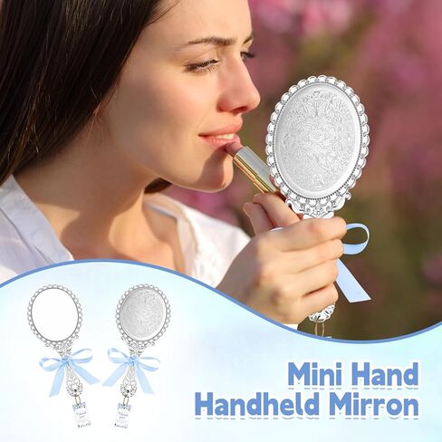 مرآة كلاسيكية محمولة 24 مجموعة مرآة مدمجة كبيرة محمولة مع شريط وعلامات شكر، مرآة مكياج عتيقة، مرآة سفر مدمجة، مرآة يد لحفلات زفاف الأميرات (ذهبي) in Kuwait
