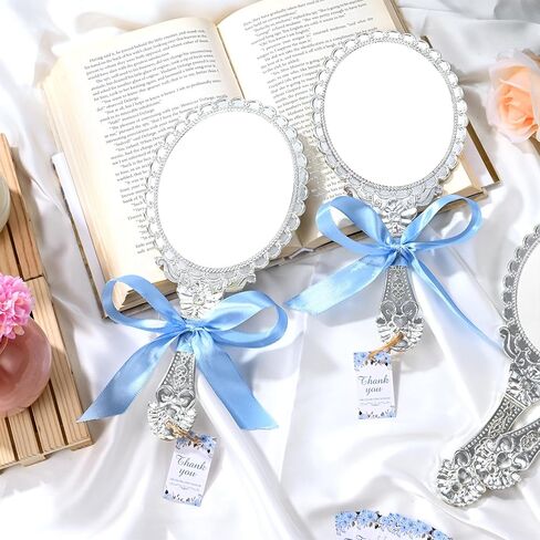 مرآة كلاسيكية محمولة 24 مجموعة مرآة مدمجة كبيرة محمولة مع شريط وعلامات شكر، مرآة مكياج عتيقة، مرآة سفر مدمجة، مرآة يد لحفلات زفاف الأميرات (ذهبي) in Kuwait