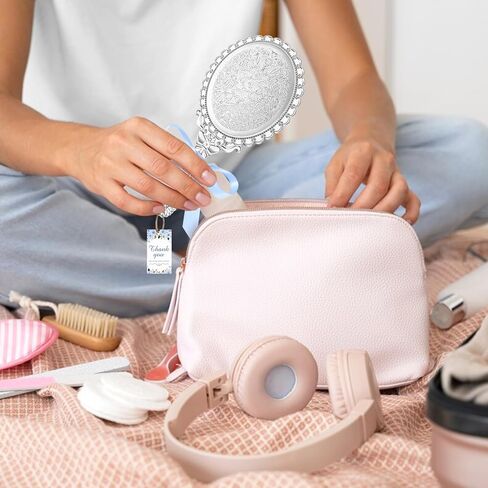 مرآة كلاسيكية محمولة 24 مجموعة مرآة مدمجة كبيرة محمولة مع شريط وعلامات شكر، مرآة مكياج عتيقة، مرآة سفر مدمجة، مرآة يد لحفلات زفاف الأميرات (ذهبي) in Kuwait