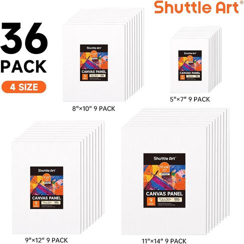 لوحة قماشية للرسم الفني من شاتل، 52 حزمة متعددة، 5 × 5، 6 × 6، 8 × 8، 10 × 10 بوصة (13 قطعة لكل قطعة)، لوحة قماش فنية من القطن بنسبة 100% باللون الأبيض، قماش فارغ للأطفال البالغين للرسم الزيتي الأكريليك in Saudi Arabia