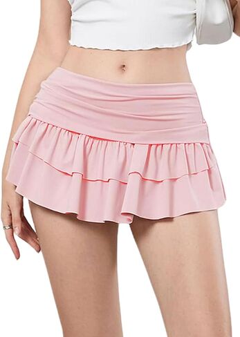 Women's Y2K Ruffle Mini Skirt Low Waist Layered Flowy Golf Skorts Skirt in Saudi Arabia
