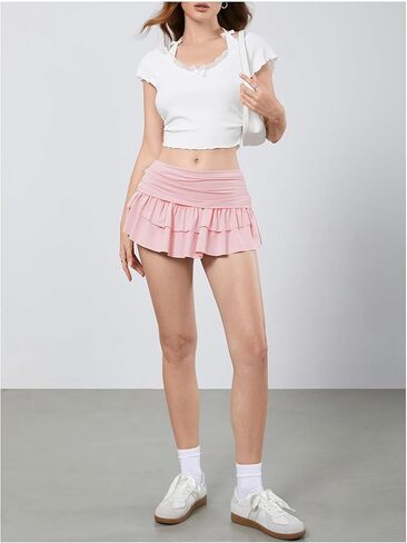 Women's Y2K Ruffle Mini Skirt Low Waist Layered Flowy Golf Skorts Skirt in Saudi Arabia