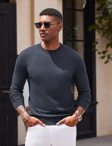 COOFANDY Mens Knit Dress Sweater Crewneck Long Sleeves Slim Fit Sweaters Business Casual Ribbing Pullover Tops in Kuwait