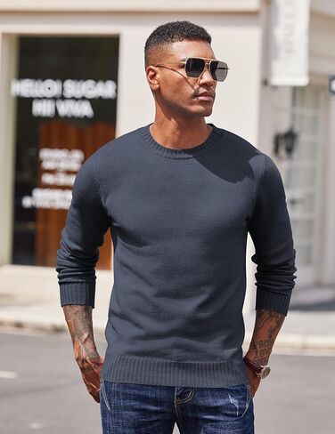 COOFANDY Mens Knit Dress Sweater Crewneck Long Sleeves Slim Fit Sweaters Business Casual Ribbing Pullover Tops in Kuwait