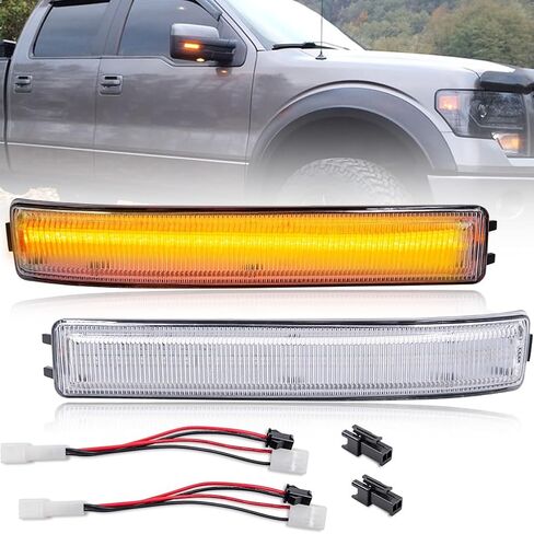 NJSBYL LED مرآة جانبية مصابيح إشارة الانعطاف لـ 2009-2014 Ford F150، F150 SVT-Raptor، Lincoln Mark LT عدسة شفافة كهرمان LED مرايا سحب تتحول إلى اليسار واليمين مجموعات إضاءة الوامضة OEM # 9L3Z17E749AA in Kuwait