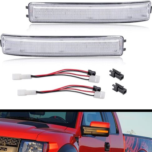 NJSBYL LED مرآة جانبية مصابيح إشارة الانعطاف لـ 2009-2014 Ford F150، F150 SVT-Raptor، Lincoln Mark LT عدسة شفافة كهرمان LED مرايا سحب تتحول إلى اليسار واليمين مجموعات إضاءة الوامضة OEM # 9L3Z17E749AA in Kuwait