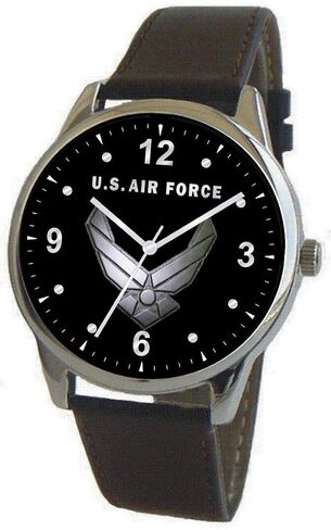 ساعة Air Force Emblem Classic مع هيكل كبير من الكروم المصقول وحزام جلدي أسود in Saudi Arabia
