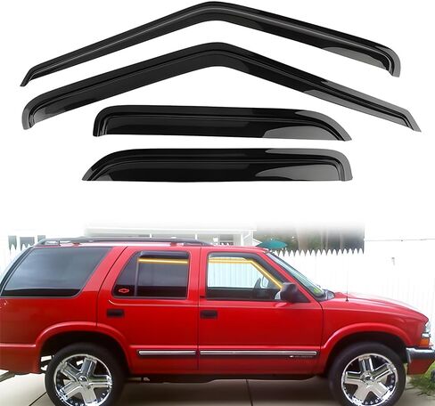 Tape on Window Visor Deflectors, Compatible with 1995-2005 GMC Jimmy Chevrolet Blazer 1996-2001 Oldsmobile Bravada 1998-2001 GMC Envoy, Acrylic Smoke Slim Style Window Rain Guards, Side Vent in Saudi Arabia
