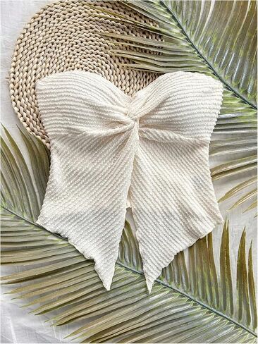 WDIRARA Women's Twist Front Split Hem Tube Top Y2k Strapless Bandeau Asymmetrical Tops in Saudi Arabia