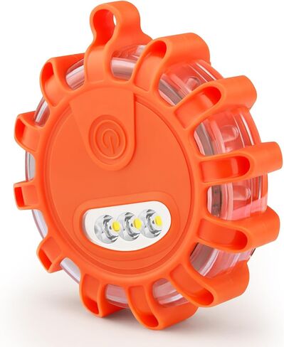 Vancle USB-C Rechargeable LED Road Flares Roadside Emergency Light, Safety Warning Flashing Flare Beacon Disc Strobe Traffic with Magnetic Base for Construction Vehicles Truck Boat (Amber,2 Pack) in Kuwait