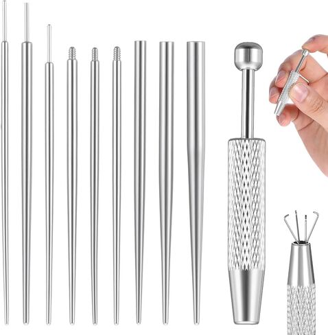 10 قطع من أداة التقاط الكرة المستدقة لتغيير المجوهرات، أداة وضع الأقراط المسطحة من الفولاذ المقاوم للصدأ مع خيط بدون خيط/خيط داخلي/دبابيس إدخال خيط خارجي للأذن والأنف والشفاه والسرة in Kuwait