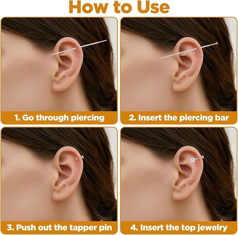 10 قطع من أداة التقاط الكرة المستدقة لتغيير المجوهرات، أداة وضع الأقراط المسطحة من الفولاذ المقاوم للصدأ مع خيط بدون خيط/خيط داخلي/دبابيس إدخال خيط خارجي للأذن والأنف والشفاه والسرة in Kuwait