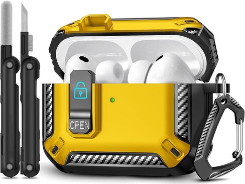 حافظة لجهاز AirPods 4، 【قفل آمن】 حافظة لهاتف Apple AirPods 4 للرجال والنساء، غطاء حماية صلب متوافق مع Airpods الجيل الرابع 2024 مع منظف وسلسلة مفاتيح، حماية من السقوط in Kuwait
