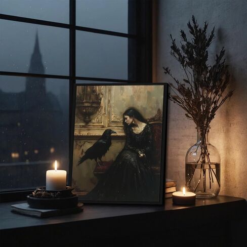 Framed Dark Academia Wall Art Veiled Woman Moth Prints Victorian Gothic Canvas Painting Dark Moody Aesthetic Pictures Wall Decor Moody Romance Prints Artwork for Bedroom Living Room 8x10 Inch in Saudi Arabia