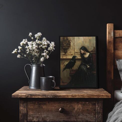 Framed Dark Academia Wall Art Veiled Woman Moth Prints Victorian Gothic Canvas Painting Dark Moody Aesthetic Pictures Wall Decor Moody Romance Prints Artwork for Bedroom Living Room 8x10 Inch in Saudi Arabia