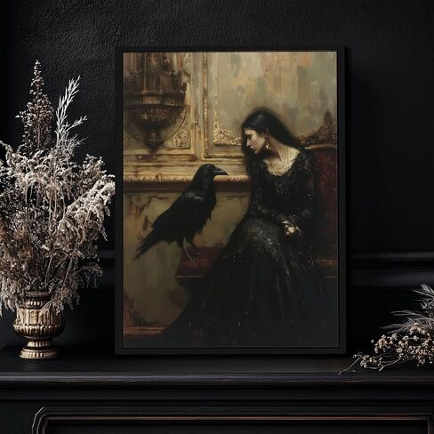Framed Dark Academia Wall Art Veiled Woman Moth Prints Victorian Gothic Canvas Painting Dark Moody Aesthetic Pictures Wall Decor Moody Romance Prints Artwork for Bedroom Living Room 8x10 Inch in Saudi Arabia
