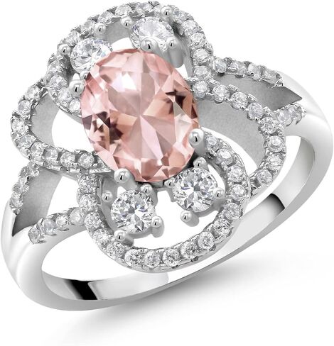 Gem Stone King 925 Sterling Silver Statement Ring Set with Oval Peach Nano Morganite (2.82 cttw) in Saudi Arabia