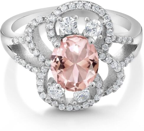 Gem Stone King 925 Sterling Silver Statement Ring Set with Oval Peach Nano Morganite (2.82 cttw) in Saudi Arabia