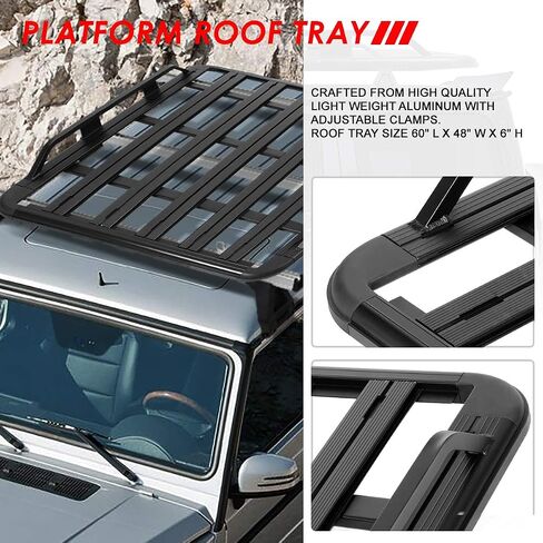 Auto Dynasty 60" x 48" x 6" Cargo Box Universal Aluminum Pallet Style Roof Rack Bars Luggage Carrier w/Mounting Brackets Replacement in Saudi Arabia