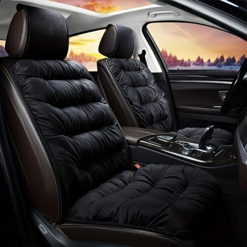 Plush Car Seat Covers for Cars, Universal Fuzzy Heated Look Seat Cushion Cover Non-Slip Soft Warm Front Seat Protector Fits Sedan, Truck, SUV (2-Pack, Beige) in Saudi Arabia