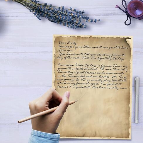 PARTH IMPEX 56 Sheets Vintage Lined Writing Paper 8.5x11 - Letter Size Ruled Stationery Rustic Old Looking Letterhead Printer Paper - 120gsm Thick Uncoated Decorative Colored Antique Aged Design in Kuwait