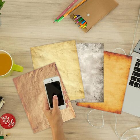 PARTH IMPEX 56 Sheets Vintage Lined Writing Paper 8.5x11 - Letter Size Ruled Stationery Rustic Old Looking Letterhead Printer Paper - 120gsm Thick Uncoated Decorative Colored Antique Aged Design in Kuwait