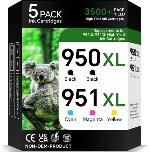950XL 951XL Ink Cartridges Combo Pack for HP Printer Ink 950 951 XL Ink Cartridge (2 Black, Cyan, Magenta, Yellow) 5-Pack Work with HP OfficeJet Pro 8600 8610 8620 8100 8630 8660 8640 8615 76DW 251DW in Saudi Arabia