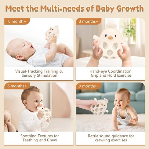 MCGMITT Baby Teething Toys for 3-6 Months, Easy Grasp Silicone Infant Rattle Teether Toy for 0-12 Months, BPA-Free Food Grade Baby Montessori Sensory Toys, Soft Infant Chew Toys for Teething Relief in Kuwait
