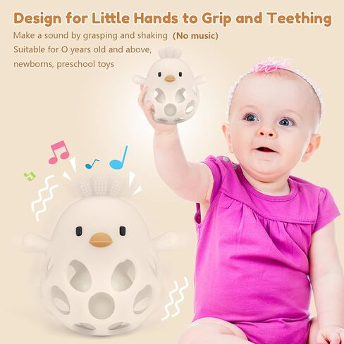 MCGMITT Baby Teething Toys for 3-6 Months, Easy Grasp Silicone Infant Rattle Teether Toy for 0-12 Months, BPA-Free Food Grade Baby Montessori Sensory Toys, Soft Infant Chew Toys for Teething Relief in Kuwait