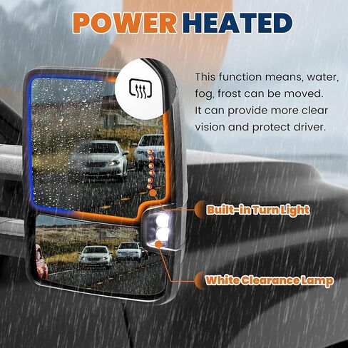 زوج من مرايا سحب الطاقة المسخنة بالكروم متوافقة مع 2014-2018 Chevy Silverado 1500 2500 3500 HD/GMC Sierra مع ضوء دوران متسلسل، ضوء تشغيل، ضوء إزالة أبيض، ممتد in Saudi Arabia