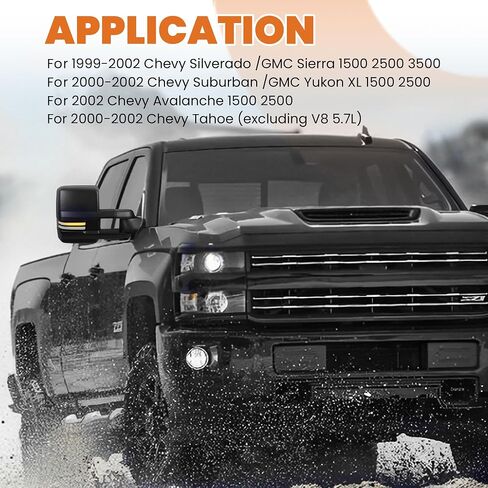 زوج من مرايا سحب الطاقة المسخنة بالكروم متوافقة مع 2014-2018 Chevy Silverado 1500 2500 3500 HD/GMC Sierra مع ضوء دوران متسلسل، ضوء تشغيل، ضوء إزالة أبيض، ممتد in Saudi Arabia