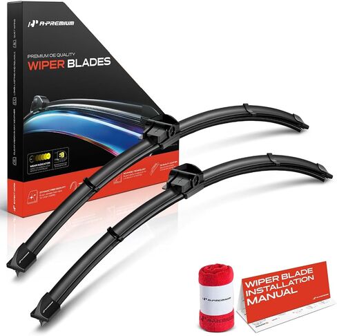 A-Premium Pack of 2 Windshield Wiper Blades with Wear Indicator & Towel - Compatible with BMW 325i, 325xi, 328i xDrive, 328xi, 330i, 330xi, 335d, 335i xDrive - 24" and 19", SL Special Connector in Saudi Arabia