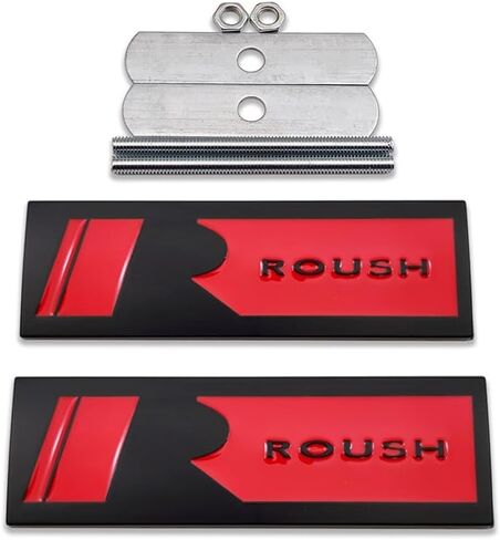 شعار ROUSH المعدني للسيارة شعار الشبكة الأمامية + شارة غطاء صندوق السيارة ثلاثية الأبعاد ملصق رياضي للسباق ملصق توربو بديل (أسود وأحمر) in Saudi Arabia