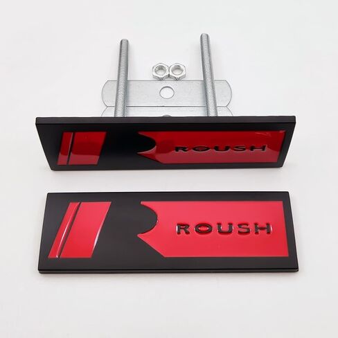 شعار ROUSH المعدني للسيارة شعار الشبكة الأمامية + شارة غطاء صندوق السيارة ثلاثية الأبعاد ملصق رياضي للسباق ملصق توربو بديل (أسود وأحمر) in Saudi Arabia