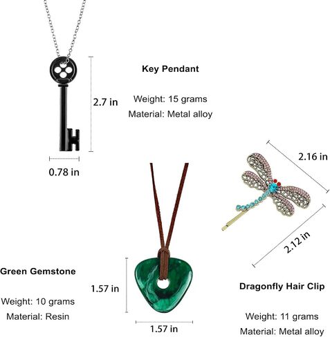 3 Pcs Accessories Fit for Cosplay Costume, Key Necklace, Hair Clip, Green Stone Set Halloween Merchandise, Christmas Birthday Gift for Women Men and Fans in Saudi Arabia